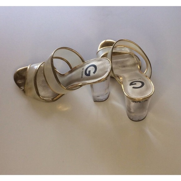 Guess Sz9 Clear Heel W Gold SlipOn Shoe Pre-Owned - Picture 2 of 4